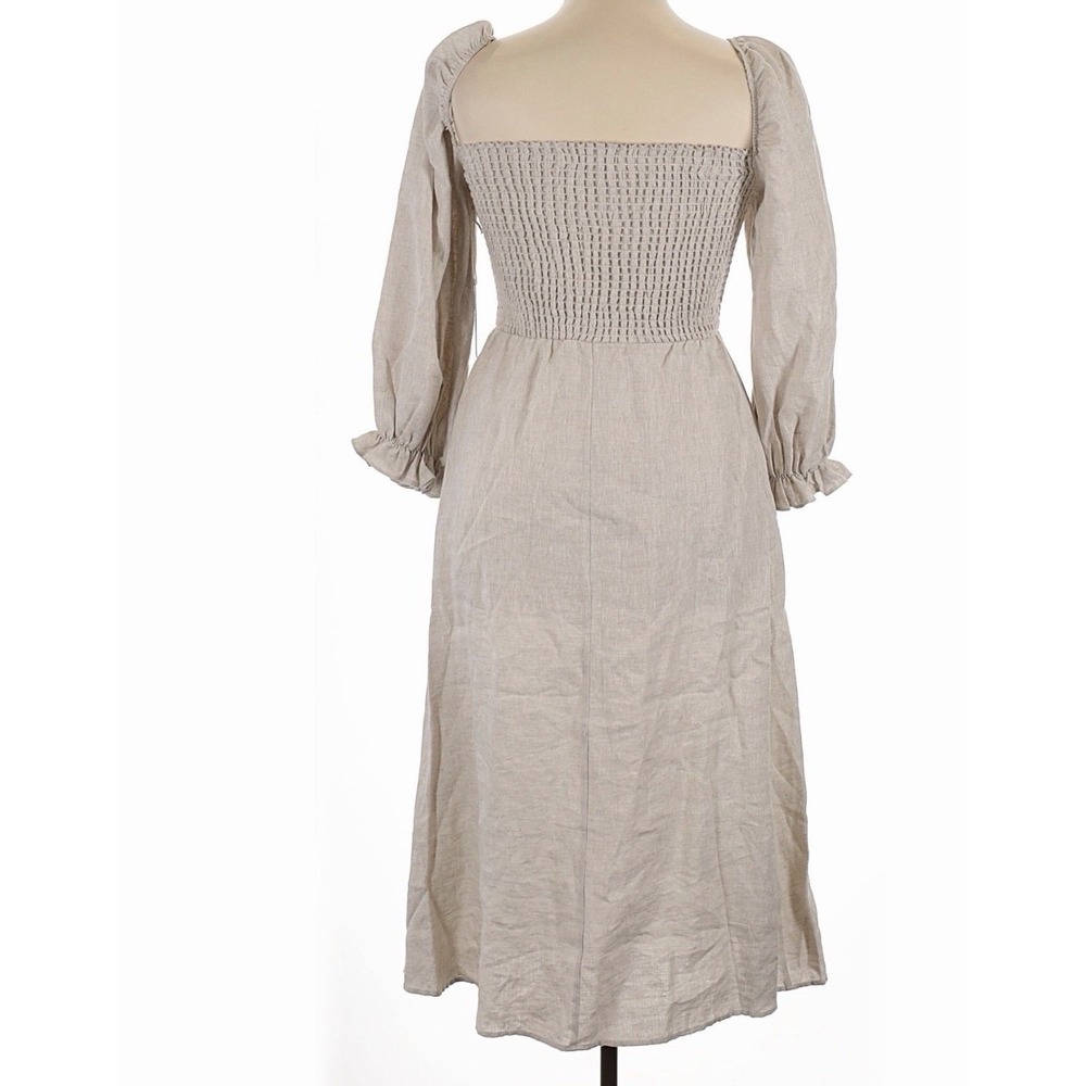 Reformation Gitane Linen Dress oatmeal XL NWT Smocked Bodice Cottagecore Luxury